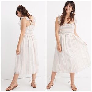 Madewell Ruffle-Strap Smocked Dress in Rainbow Stripe